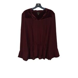 Worthington Maroon velvet top flowy arm long sleeve dress blouse